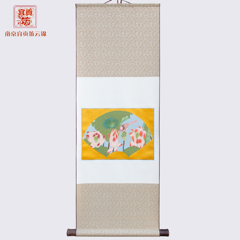荷塘月色蚕丝底卷轴