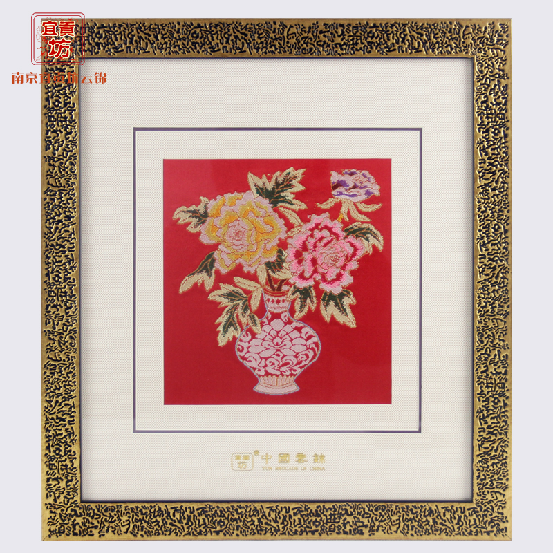 红底宝瓶牡丹框画